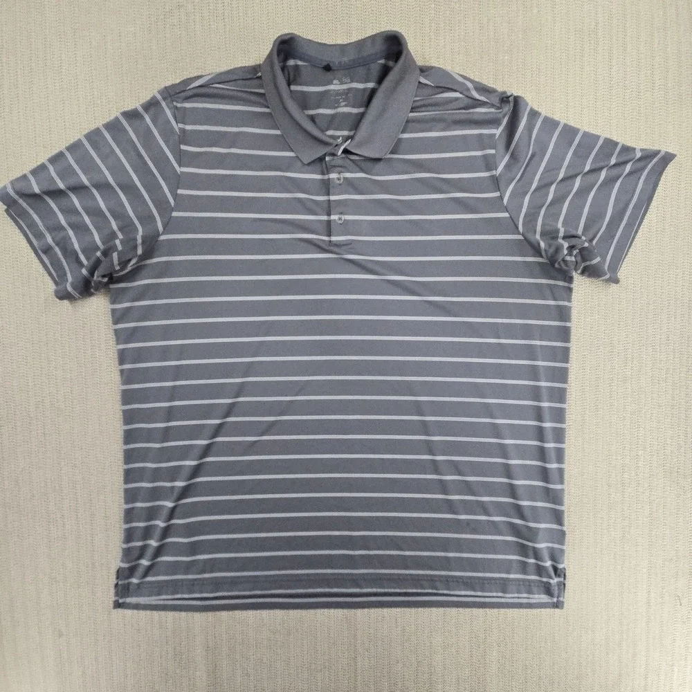 Adidas Golf Polo Shirt Mens 2XL Gray Stripe Puremotion Lightweight Stretch